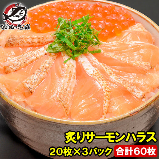 送料無料 炙りサーモンハラス 炙りトロサーモンスライス 160g 寿司ネタ用 20枚×3パック サーモンの大トロ部分、ハラスを炙ってスライス【刺身 炙りサーモン 焼きサーモン 鮭ハラス アトランティックサーモン 業務用 料理】