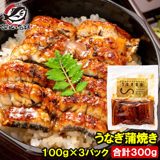 送料無料 うなぎ蒲焼き 100g ×3パック 合計300g うなぎ 鰻 ウナギ 土用の丑 うな丼 うな重 ひつまぶし カット済み 個包装 食べきりサイズ ギフト 豊洲市場