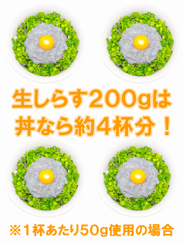 送料無料 生しらす 200g 100g×2パック 2〜4人前 超新鮮な無添加の国産天然生しらす 極上の生しらす丼をご家庭で。【冷凍生しらす 生シラス丼 駿河湾産 江ノ島 鎌倉 静岡産】